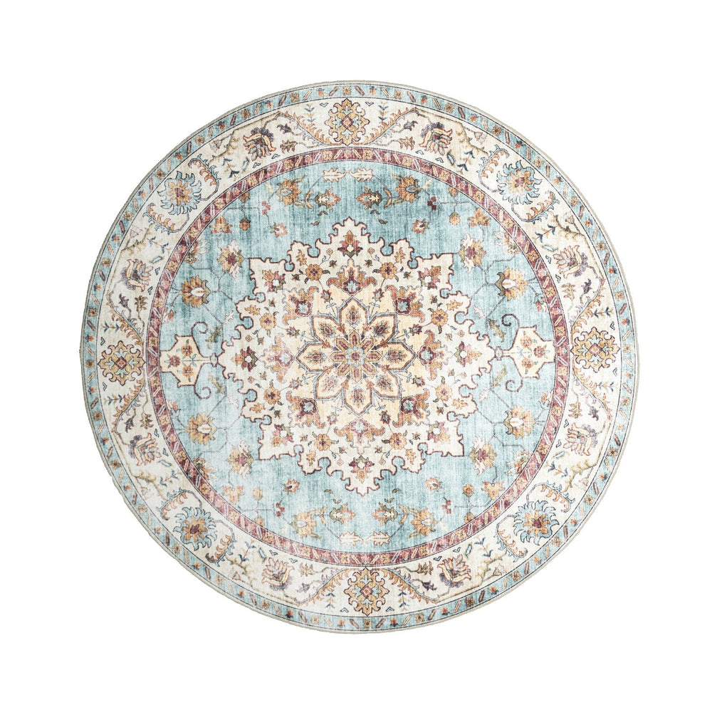 Round Vintage Outdoor Rug - Santo Medallion Light Blue