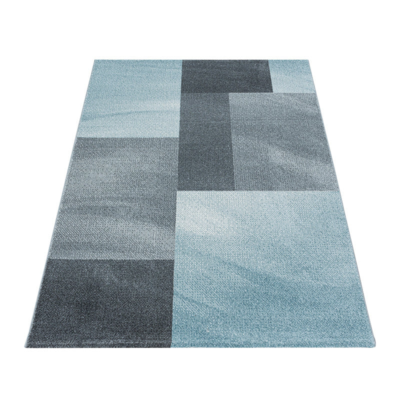 Retro Floor Rug - Stencil Rectangles Blue/Grey