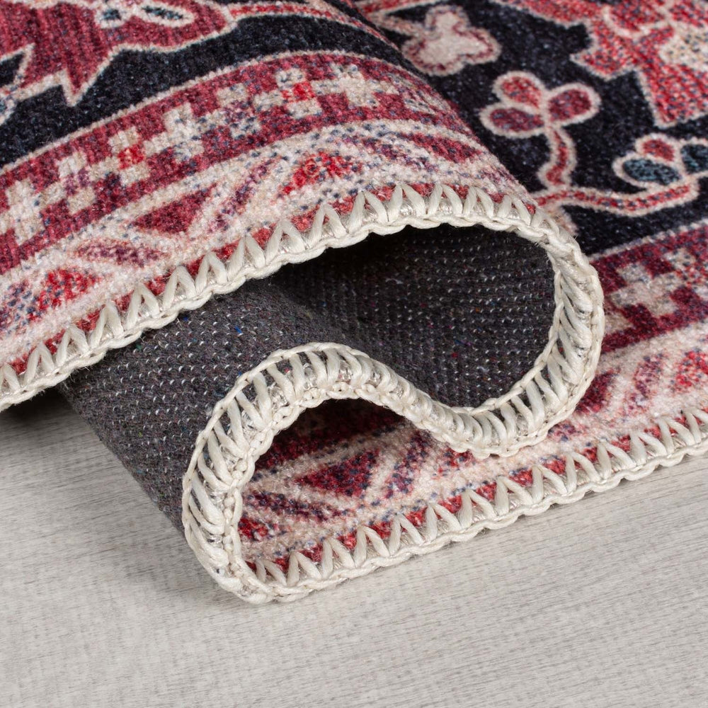 Washable Floor Rug - Reido Traditional Red