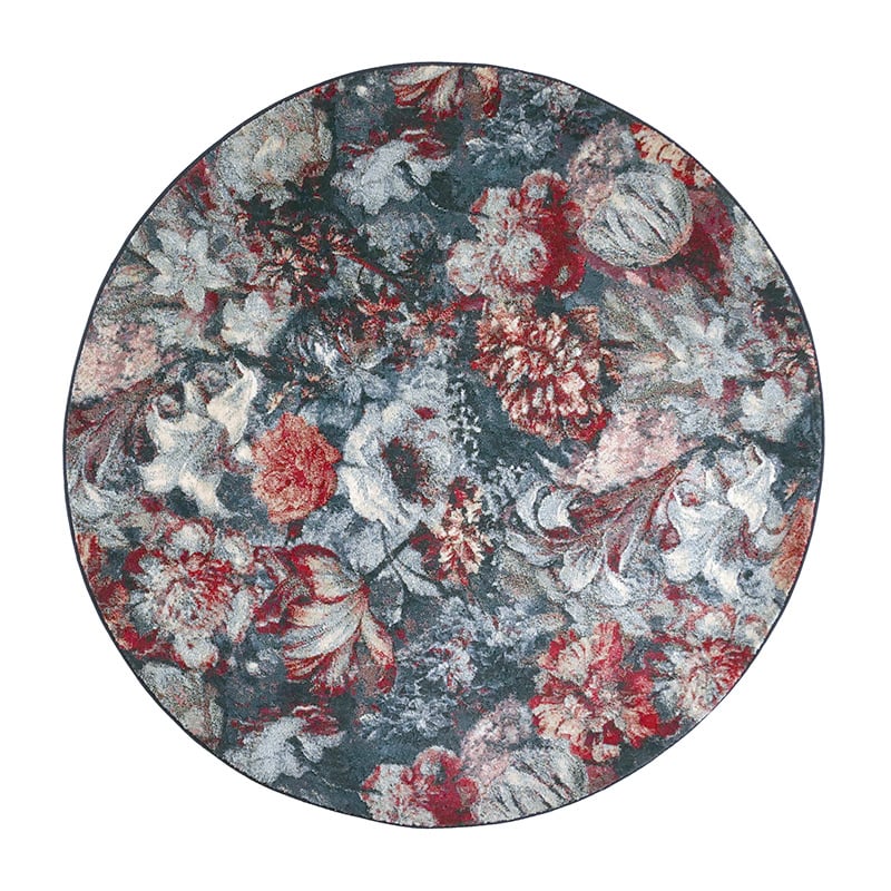 Round floral floor rug - Flores Blue/Red