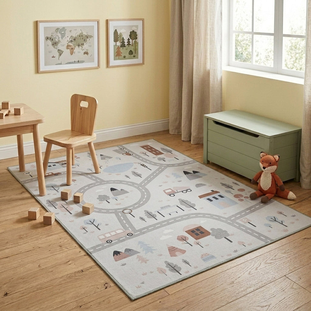 Car Play Rug - Rocky Ride White