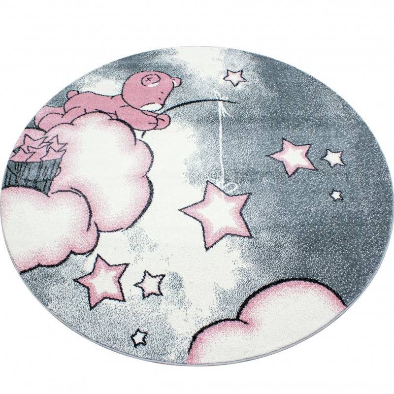 Round children's floor rug - Anna Teddy Pink