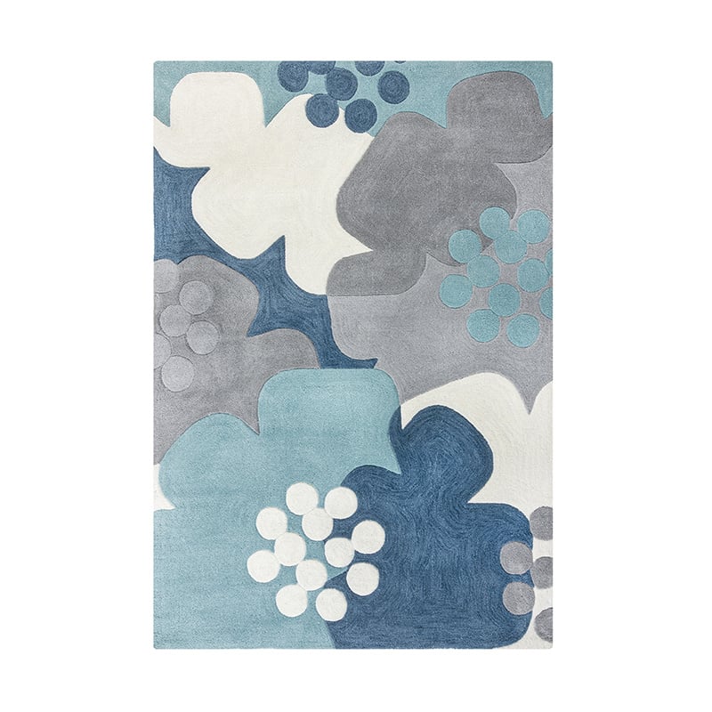 Floral Floor Rug - Zeso Floral Blue/Grey