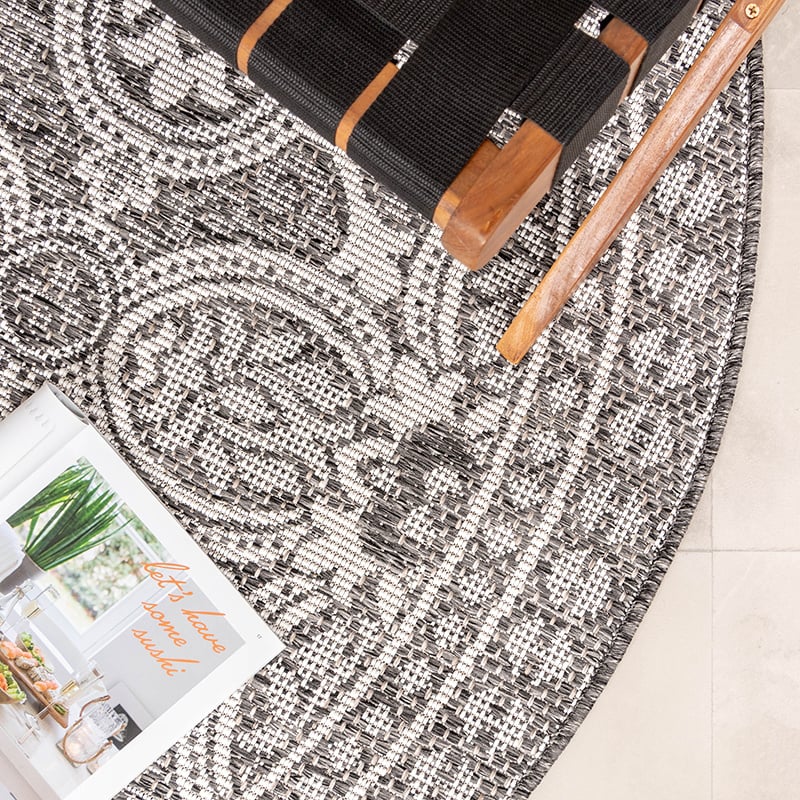 Round Outdoor Rug - Summer Oriental Grey