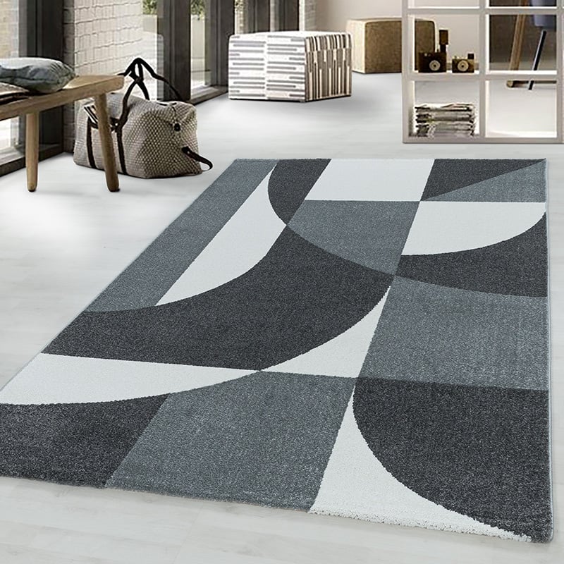 Retro floor rug - Stencil Forms Anthracite/Grey
