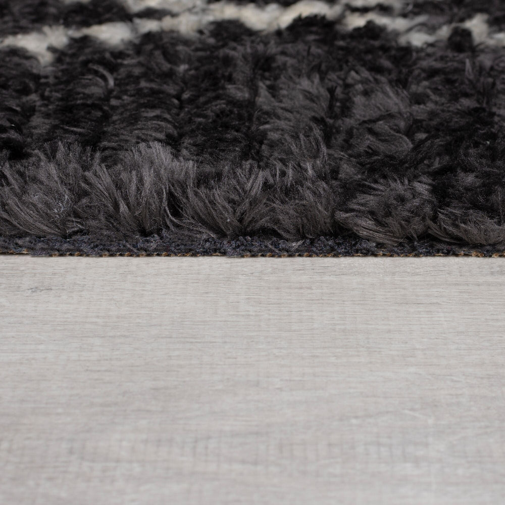 Berber floor rug - Aisho Zigzag Black