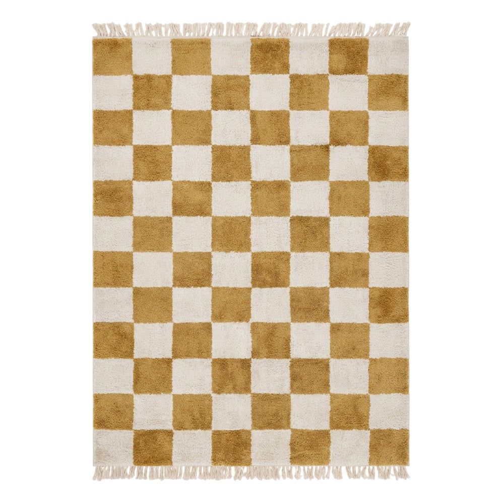 Checkerboard Rug - Blox Fringe Ochre yellow