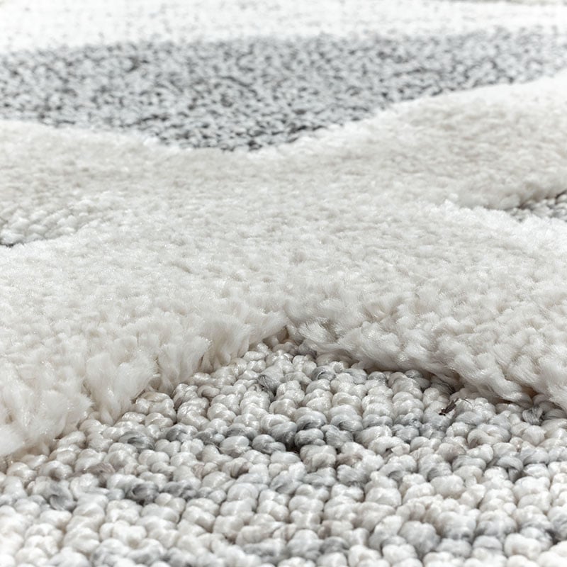 Round Scandinavian floor rug - Pitea Lines Grey/Cream