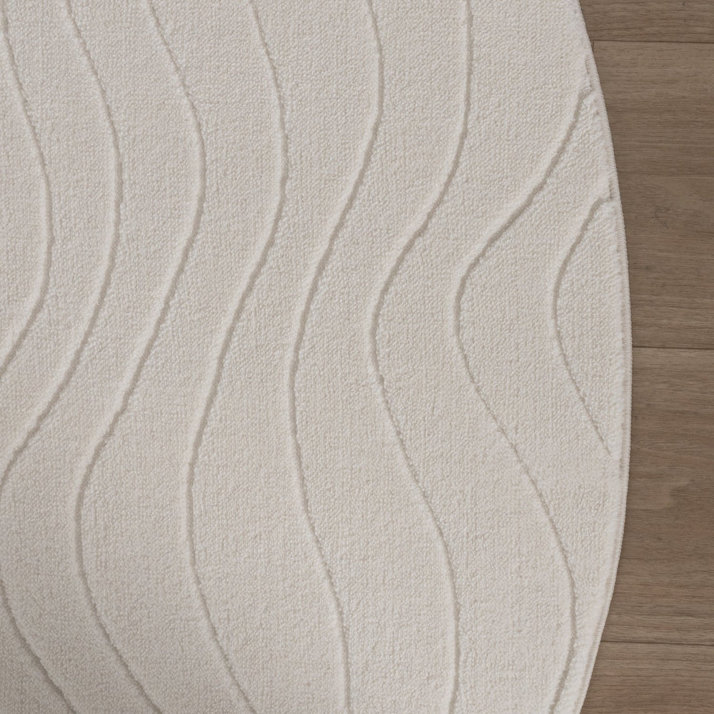 Round Scandinavian Rug - Charm Waves White
