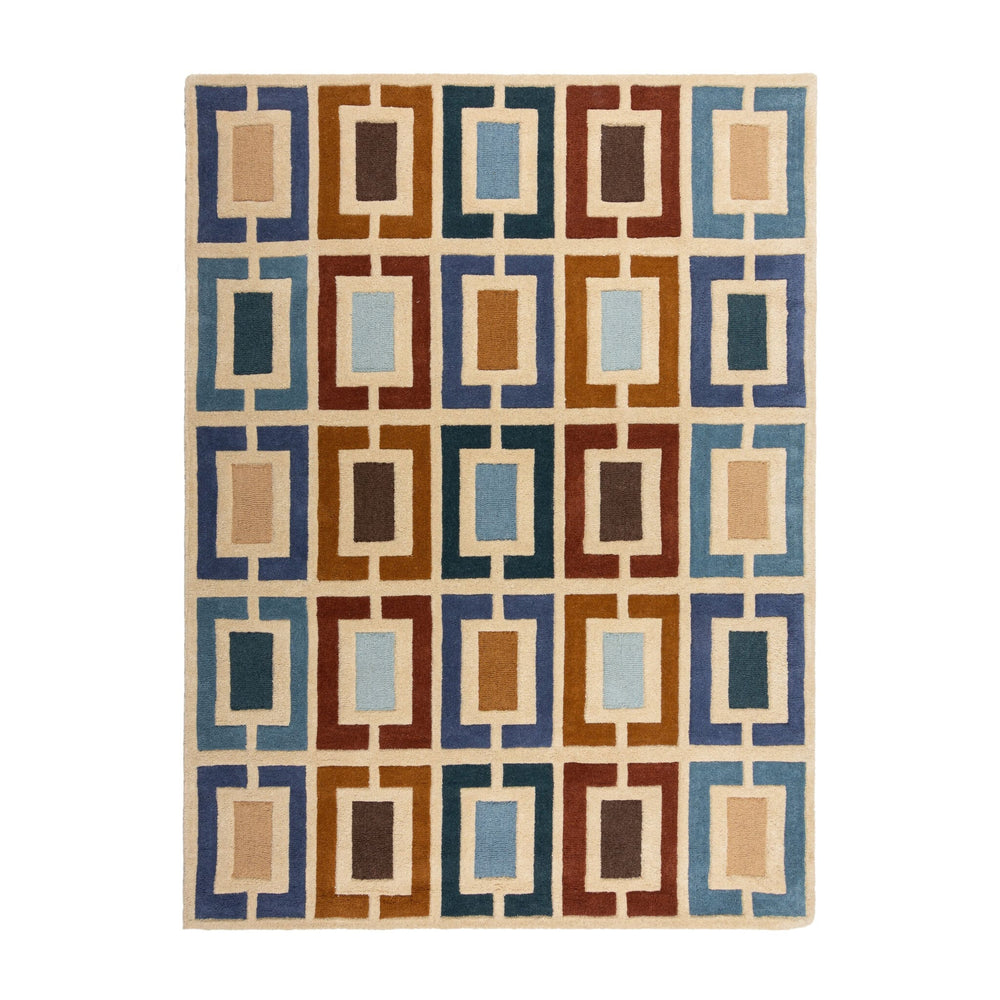 Retro floor rug - Ryano Blocks Blue/Multicolor