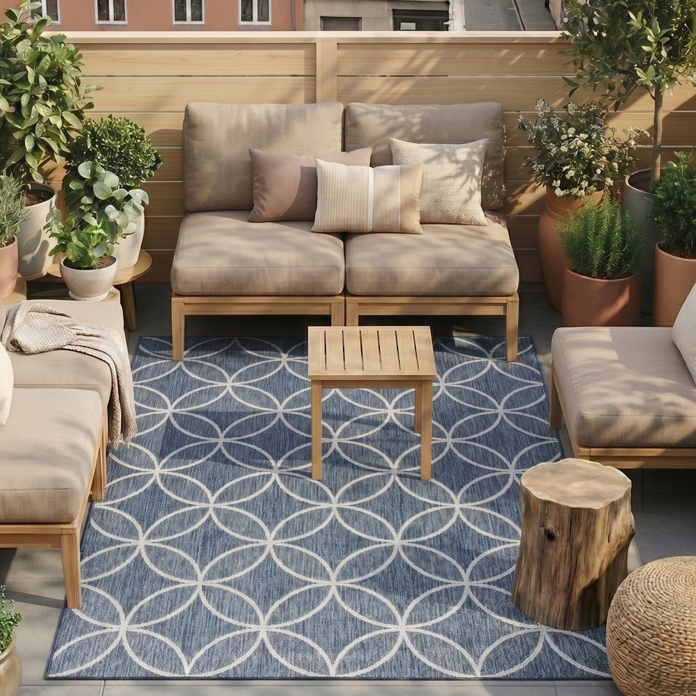 Geometric Outdoor Rug – Faro Ripple Blue