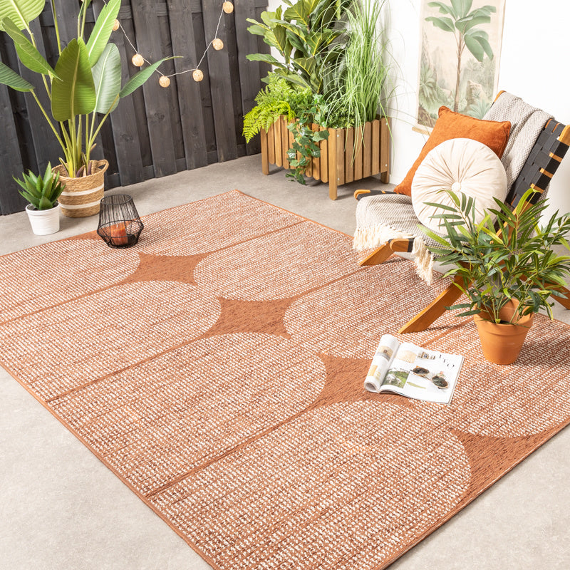 Modern Outdoor Rug - Porto Curves Terracotta