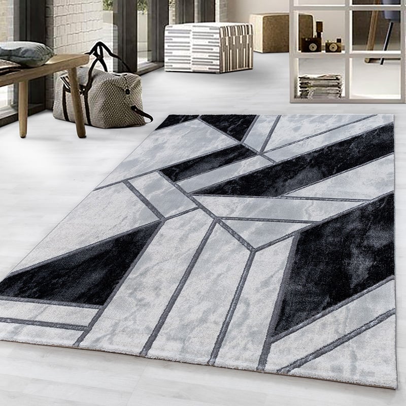 Modern floor rug - Marble Design Grey/Silver