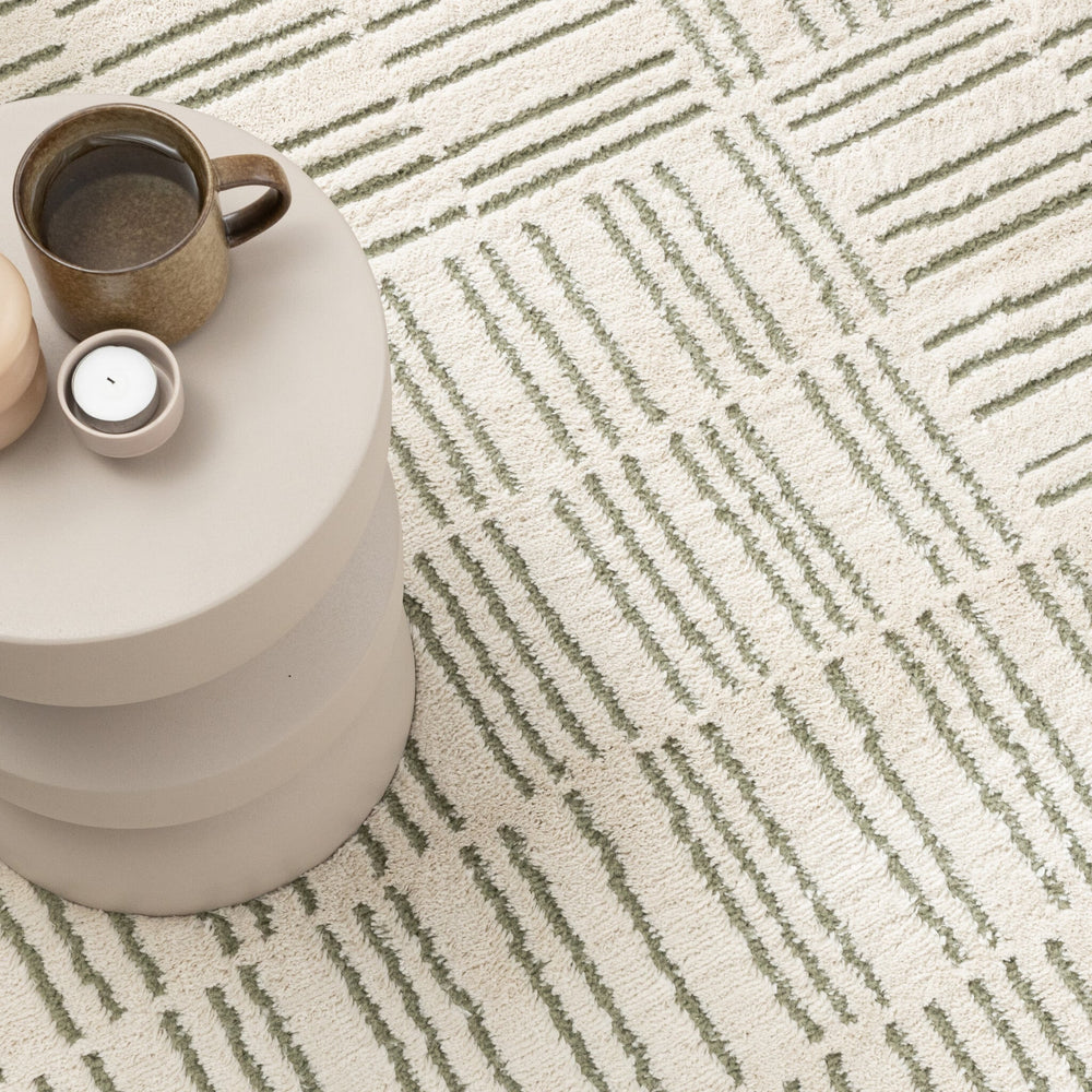Scandinavian Rug - Yune Lines Cream/Green