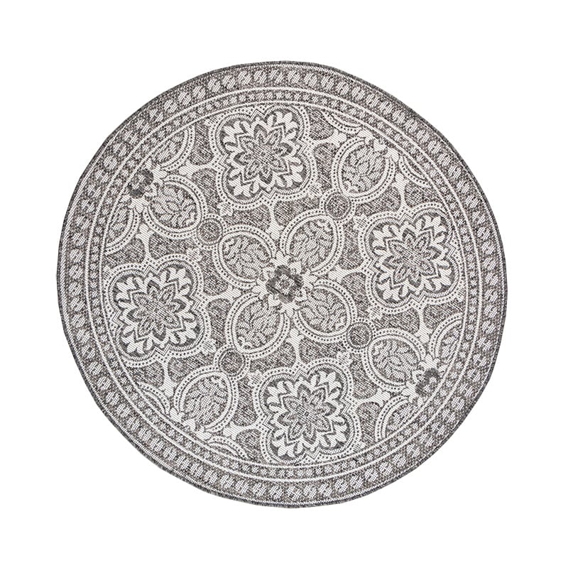 Round Outdoor Rug - Summer Oriental Grey