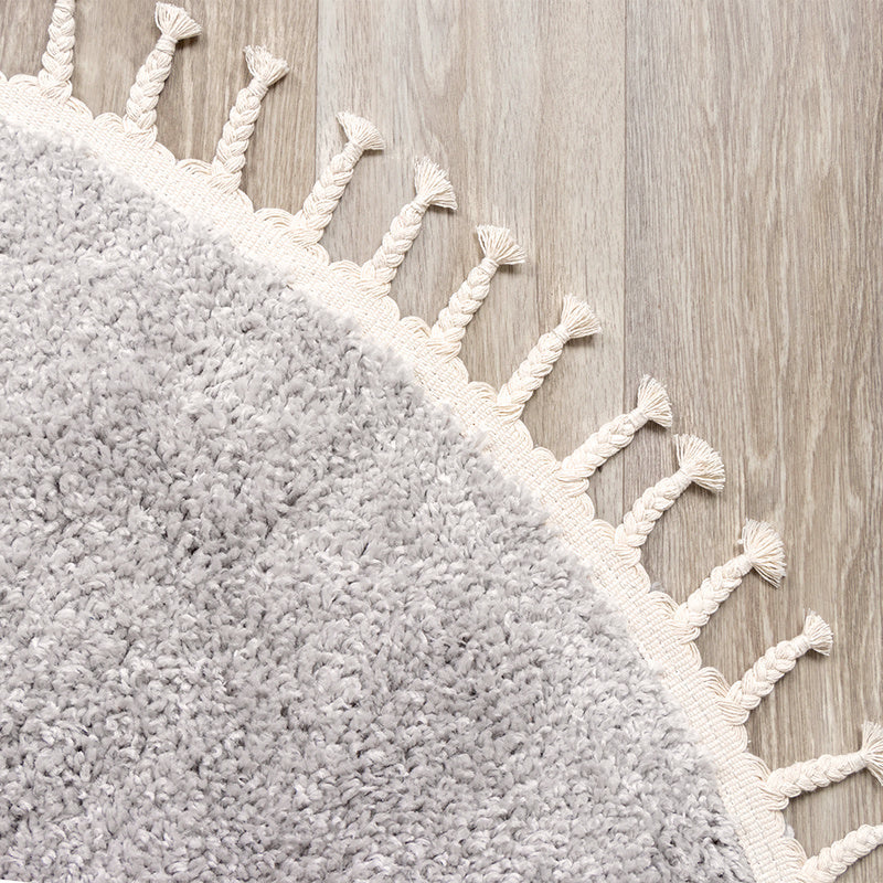 Round High Pile Rug - Lofty Fringe Light Grey