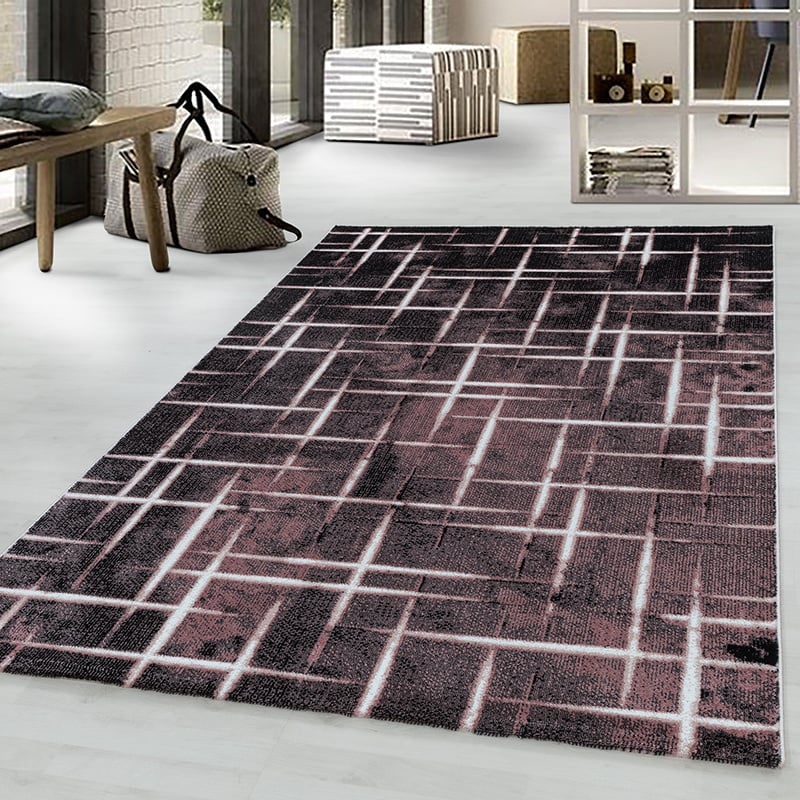 Modern Floor Rug - Streaky Scratch Pink/White