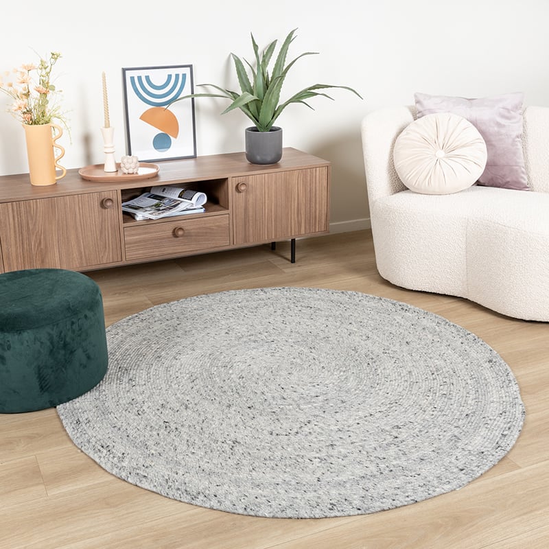 Round Wool Rug - Wise Grey/White