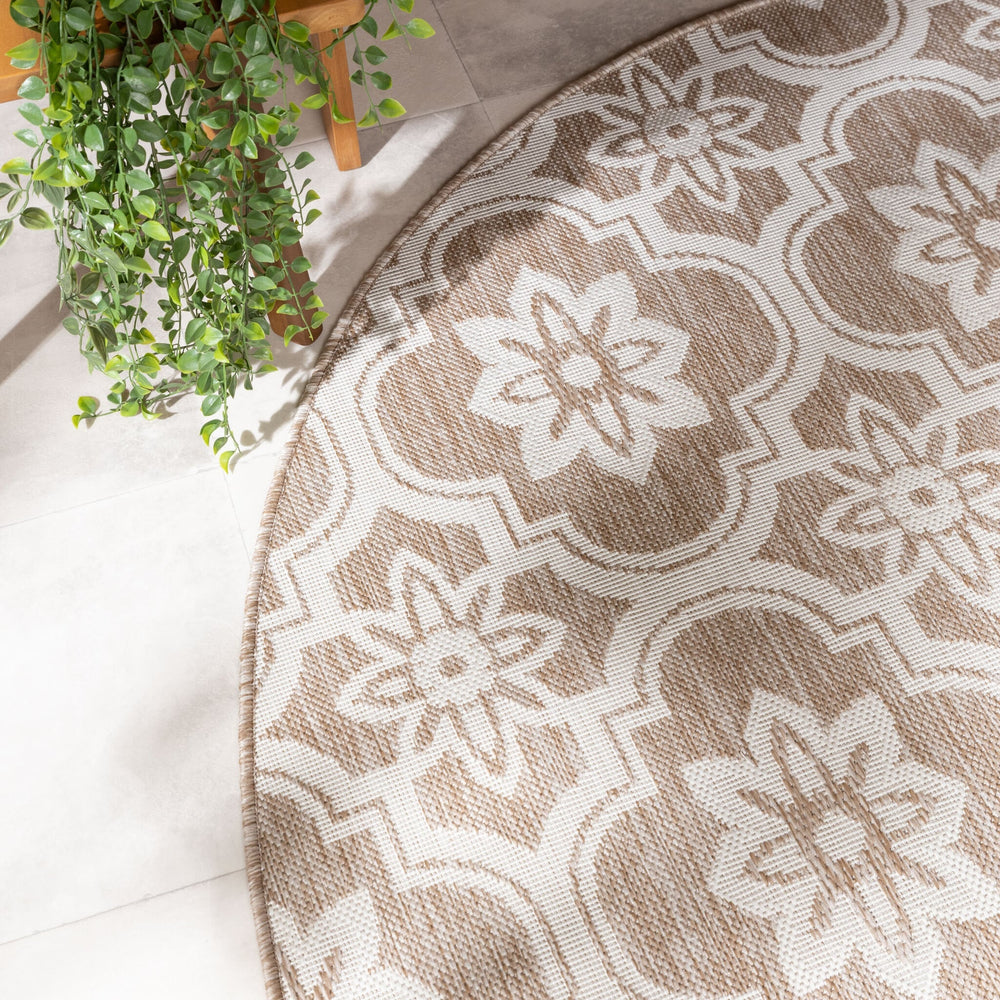 Round Outdoor Rug – Rio Flower Beige