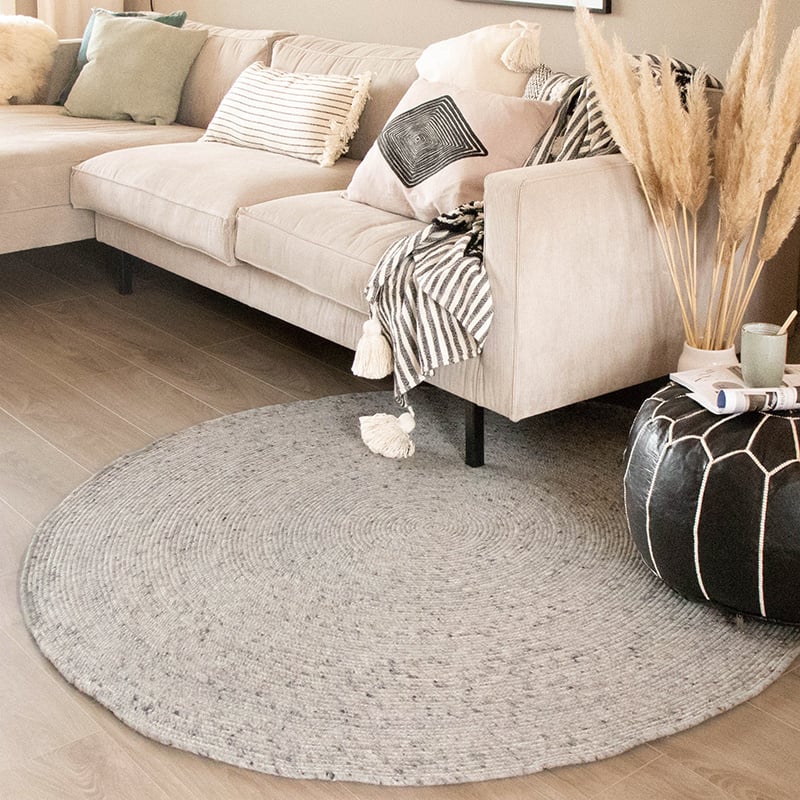 Round Wool Rug - Wise Grey/White