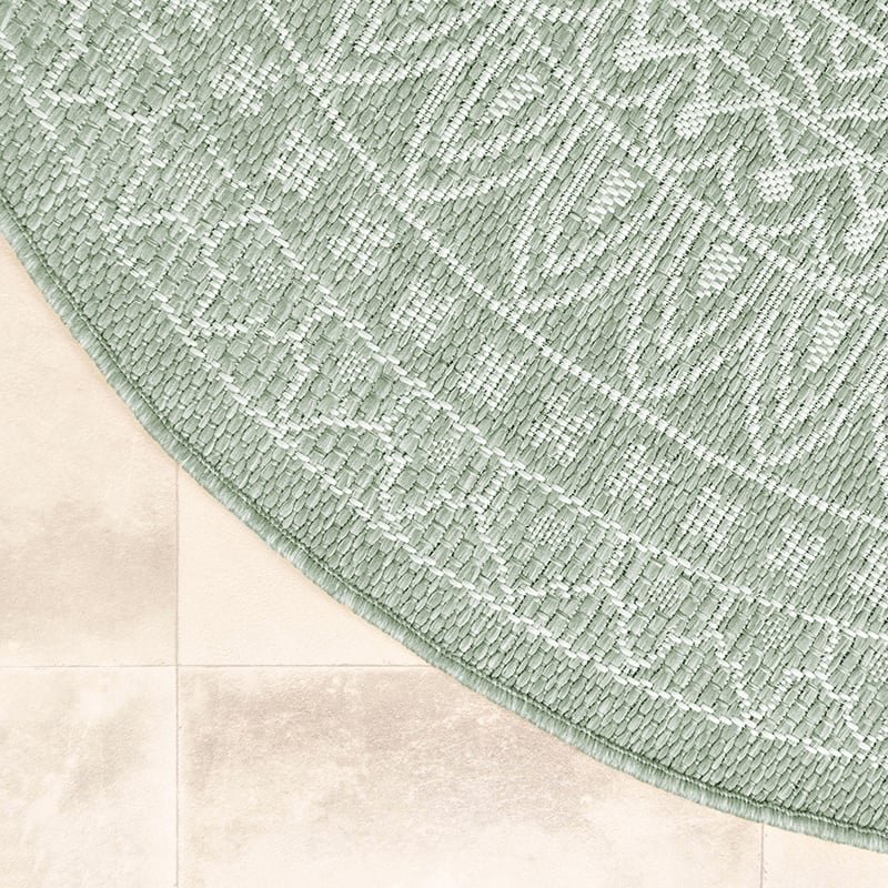 Round Outdoor Rug - Summer Azteca Green