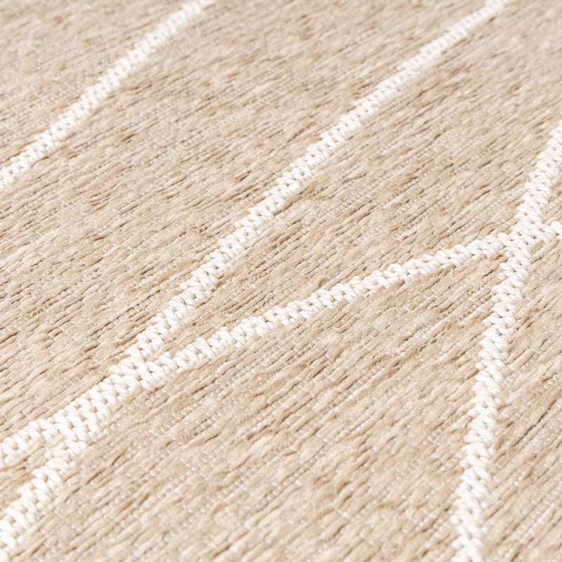 Round Modern Outdoor Rug - Porto Lines Cream