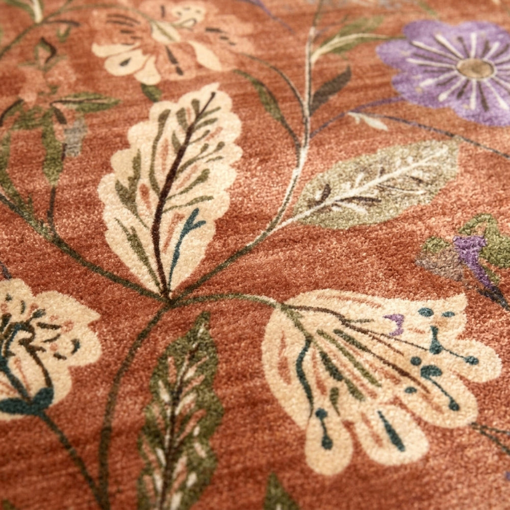 Round washable rug - Misty Flowers Terracotta