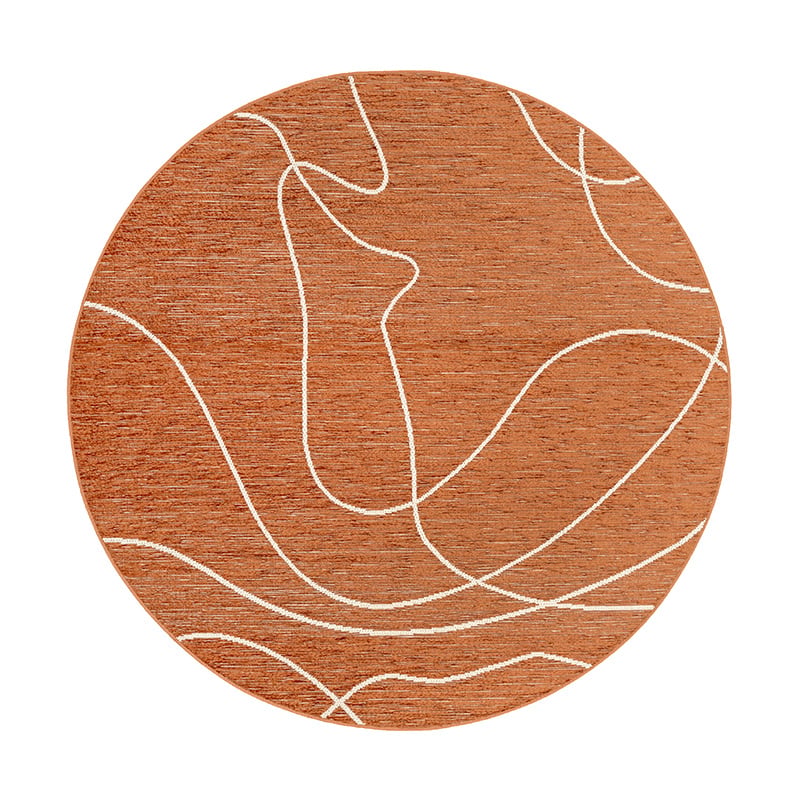 Round Modern Outdoor Rug - Porto Lines Terracotta