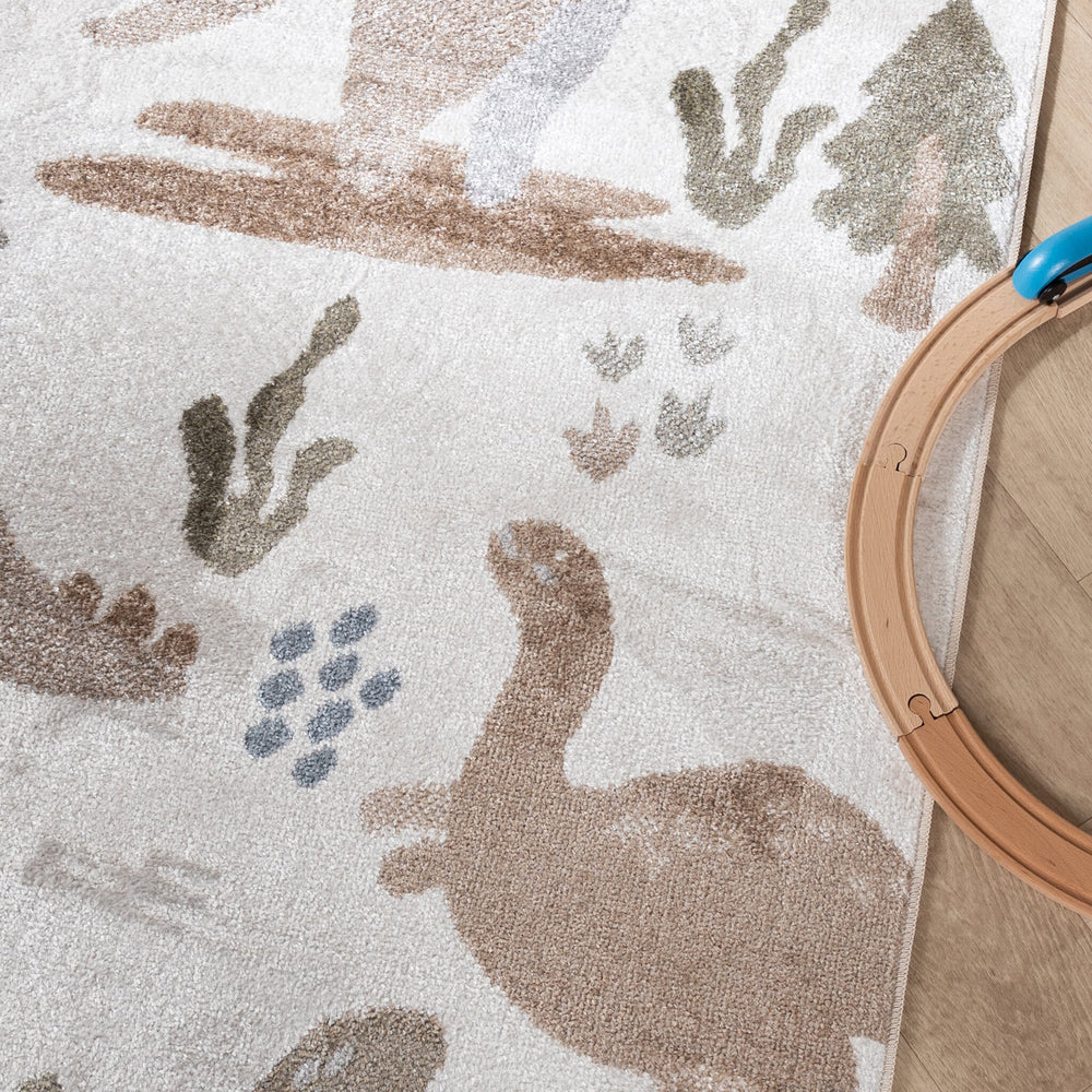 Washable Kids Rug - Mace Dino Cream