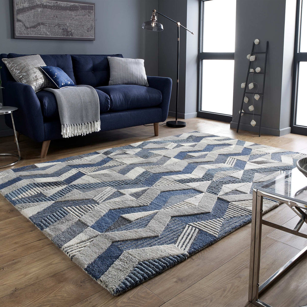 Graphic floor rug - Mado Asher Grey/Blue