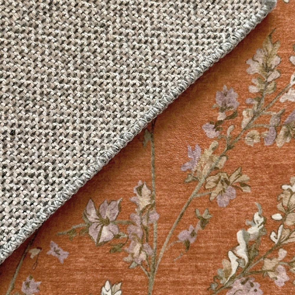 Round washable rug - Misty Floral Terracotta