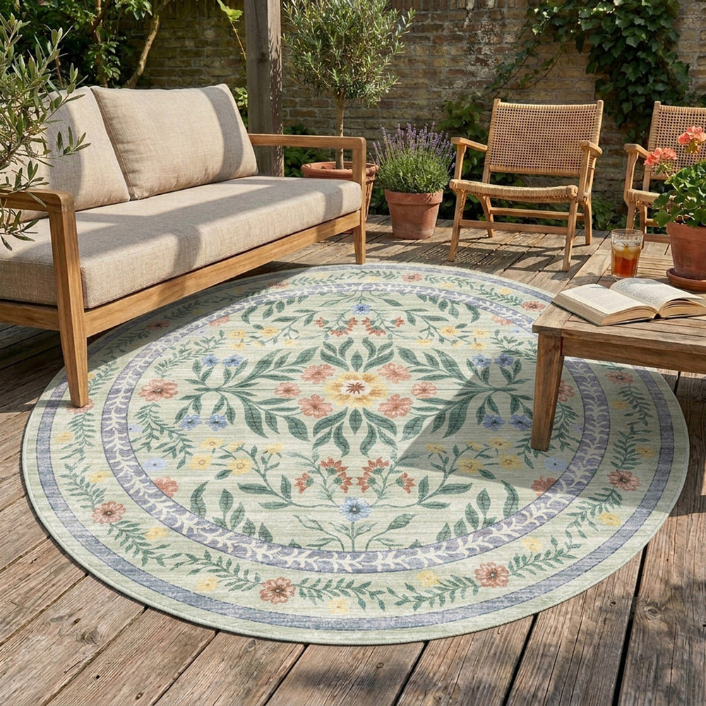 Round vintage outdoor rug - Luana Dark Green